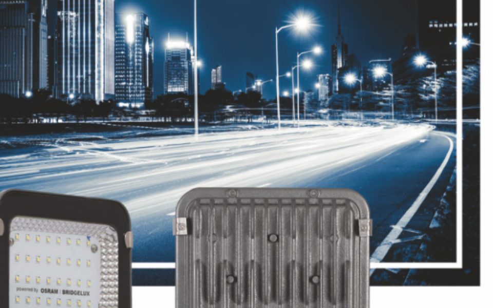 Radiant LED street light illuminating a city road at night